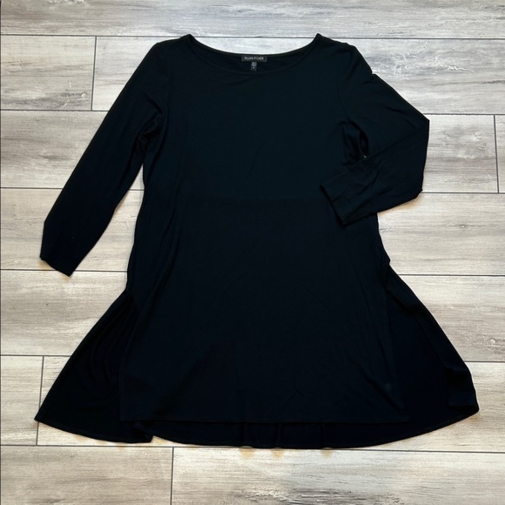 Eileen Fisher black long sleeve viscose dress size small